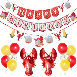 Crawfish Birthday Banner, Crawfish Birthday Party Decorations, Lobster Decor| Lobster Party Supplies Decorations | Crawfish Decor | Shrimp Seafood Boil Party Supplies | Crawfish Balloon