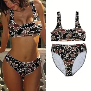 Women’s Camo Bikini Set High Waisted Two Piece Swimsuit | Sexy Sporty Beach Swimwear for Summer Vacation