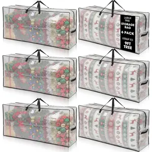 6 Pack Large Moving Bags, 126 Gallon Clear Bags with Reinforced Handles & Zipper, Waterproof for Moving Clothes Bedding Christmas Seasonal Decorations (Black)