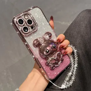 Rhinestone Decor Rabbit Design Phone Case with Beaded Chain, Anti-drop Cellphone Protective Case, Total Protective Protection Shockproof Mobile Phone Cover Protector for iPhone Smartphone, Casing, Accessories
