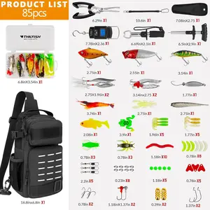 THKFISH 85Pcs Bass Fishing Kit – Waterproof Backpack with Tackle Boxes, Pliers, Lip Gripper & 78 Soft(Worms, Frogs, Shrimp) /Hard Lures(Crankbaits, Spoons) – All-in-One for Bass & More
