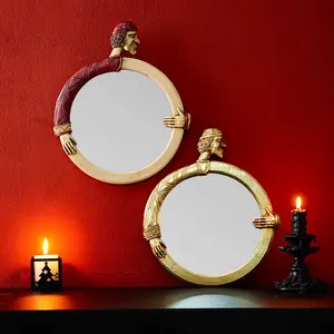 European Classical King Round Decorative Mirror, Resin Material Wall Art, Creative Makeup Mirror for Home Living Room Bedroom