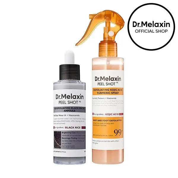 [Dr.Melaxin Official] Body & Face Peel Shot Duo - Glow Rice Peeling Ampoule, 99% Pure Kojic Acid & Turmeric - Official Shop