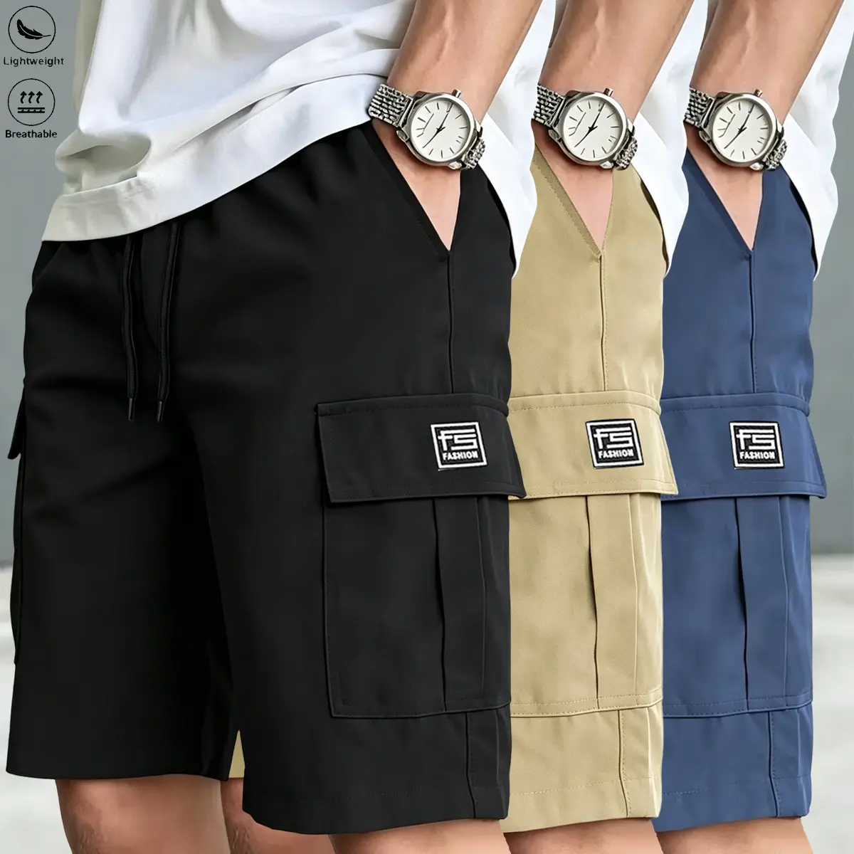 3-pack men’s shorts: summer sports casual loose beach shorts, quick-dry Bermuda shorts, fitness fashion shorts, loose running shorts with drawstring waist