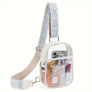 Transparent Chest Bag with Ethnic Style Guitar Strap, Fashion Crossbody Bag, Stadium Concert Check Allowed, Perfect for Music Parties
