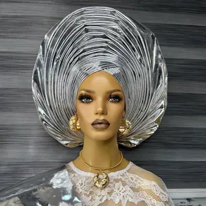 Unique Rich Auntie Metalic Auto-Gele and Ipele, Elegant Nigerian Metallic Auto-Gele For the Gorgeous Celebrants, perfect for Your Special Occasions
