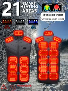 Winter hot sale couple outdoor warm sports electric heating vest USB plug carbon fiber keep warm heating jacket 21 heating zones 4 switches control men's cold running coat (power bank not included)