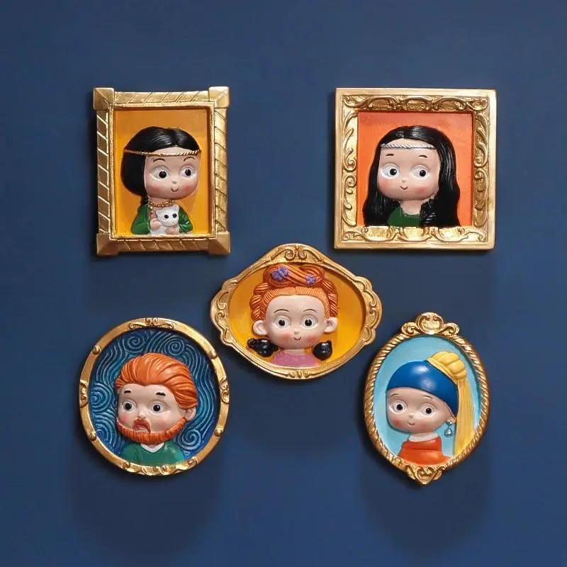 2pcs World Famous Painting Refrigerator Sticker Magnet  Van Gogh Mona Lisa Photo Wall Magnet Sticker Children Enlightenment