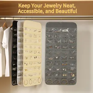 Hanging Jewelry Organizer Bag, Double-Sided Clear Display Storage, Dustproof Anti-Tarnish Necklace & Earring Holder for Closet Door