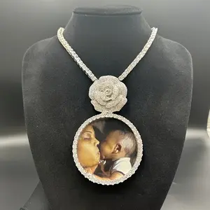 [Unique Rose Pendant] Unique Custom Rose Flower Photo Pendant Necklace - Sparkling Cubic Zirconia Copper Keepsake Jewelry for Cherished Memories, Perfect Gift for Friends