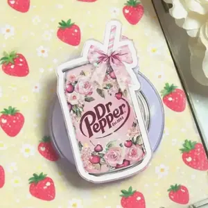 Pink Dr Floral Soda Pepper MagSafe Phone Grip: Cute Coquette Aesthetic Magnetic Phone Holder, Girly Soda Lover Gift, Phone or Kindle Popgrip