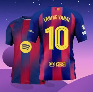 25 26 Home Red And Blue 10# Lamine Yamal Short Sleeve Soccer Jersey Fans Version Full Set (Jersey + Shorts)