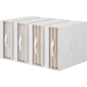 Bed Sheet Organizers and Storage Plastic, 4 count Foldable Closet Organizer with Handle, Bedding Storage Box Container for Blanket, Duvet Cover Set, Bed Sheet Set, White