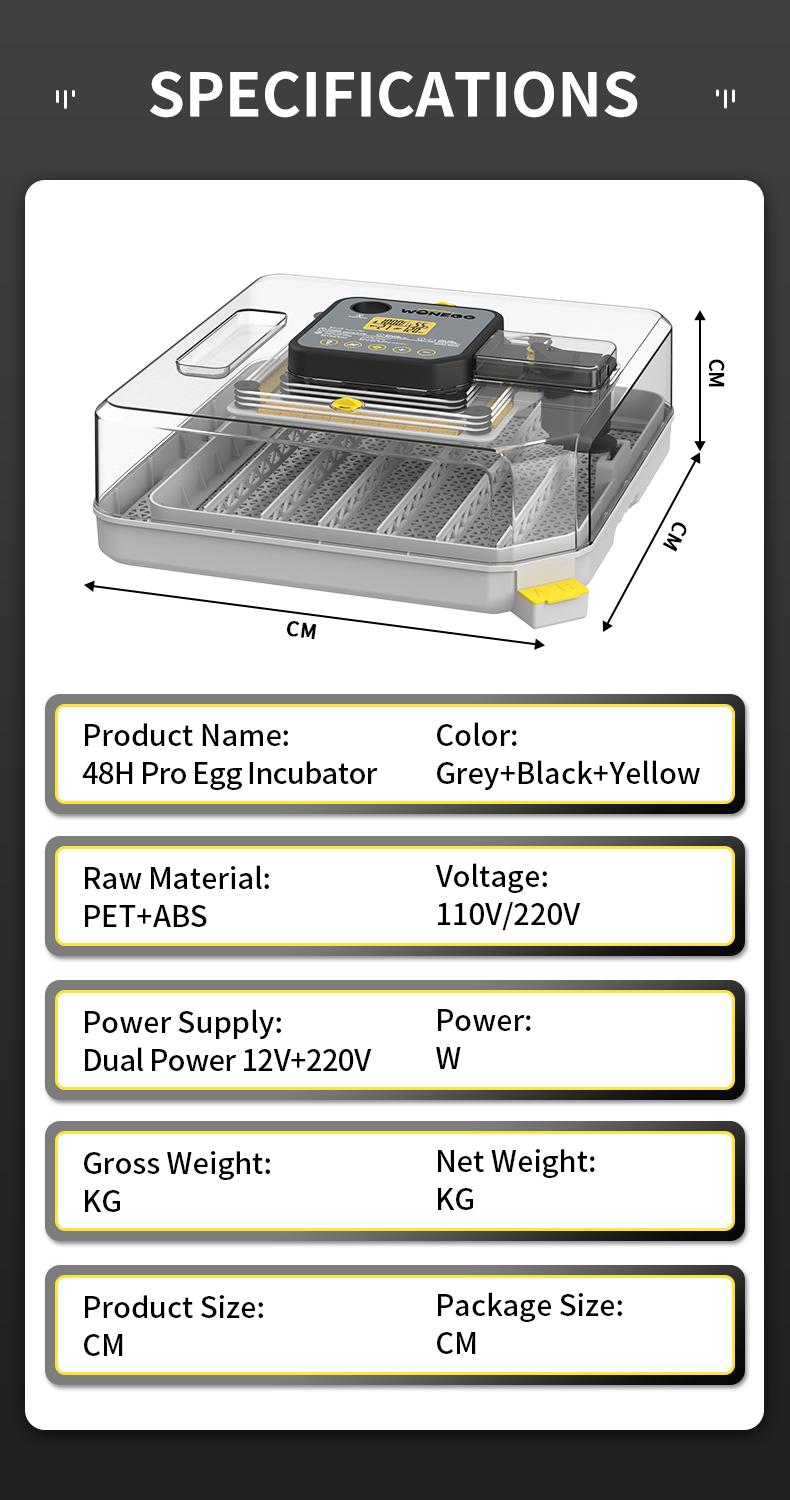 48 Egg Incubator for Hatching Eggs,Automatic Egg Turning and Humidity Control, with Automatic Water Serving,360° View Poultry Incubator for Hatching Chicken Duck Quail Parrot
