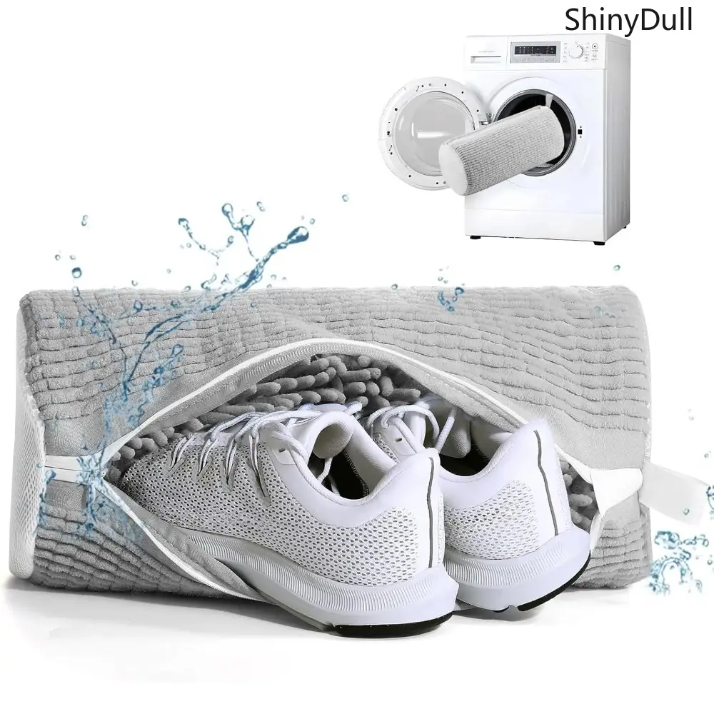Multifunctional Reusable Mesh Shoe Laundry Bag for Sneakers - Cleaning Accessory with Fluffy Fibers, Side Zipper, Large Size, Machine-Safe for Men's Footwear & All Shoe Sizes, Accessories, Shoe Laundry Bags For Sneakers