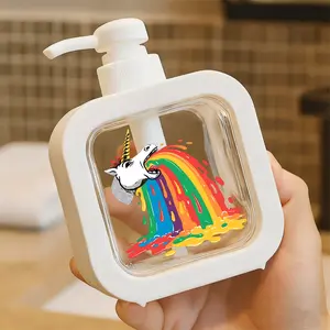 Whimsical White Unicorn with Golden Spiral Horn & Red Bow Soap Dispenser - Messy Rainbow Stream Design, Ideal for Kitchen Sink/Bathroom, Home Decor Countertop Accessory, Easy to Clean Liquid Container