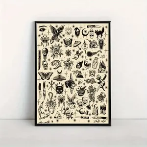 [unframed Poster] Black Tattoo Pattern Poster Unframed Wall Art Print For Home Dorm Living Room Decor - Ideal Hallowe Minimal Posters (No Frame)