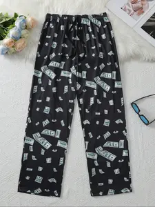 Men's Spring New Casual Sleep Pants, Money Print Comfortable Long Loungewear Bottoms, Home Wear for Men, Stylish and Cozy