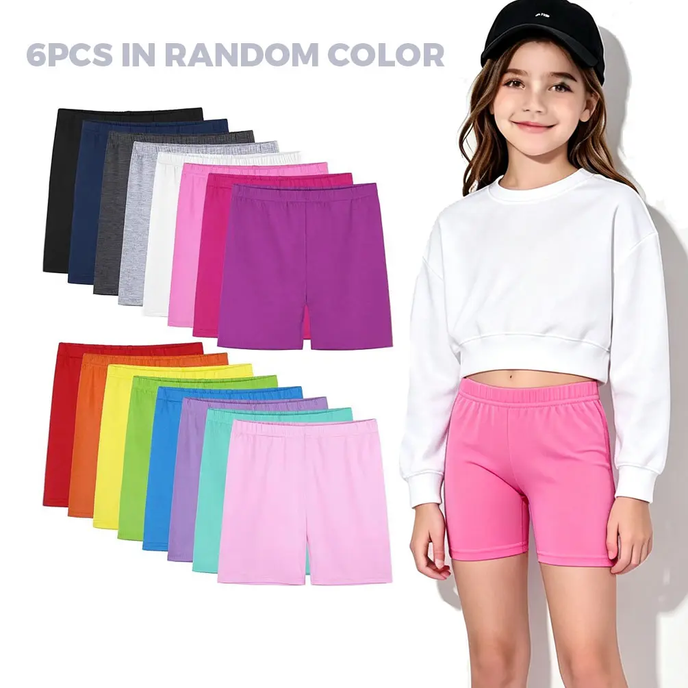 Girls Bike Shorts 6Pcs Random Color, Anti-Chafing Safety Shorts, Kids Under Skirt Leggings for Summer