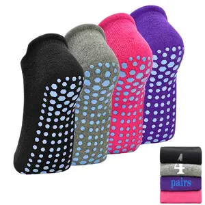 TPHON Grips Non Slip Socks for Women, 4 Pairs Yoga Pilates Anti Skid Woman Hospital Gripper Socks (5-12)