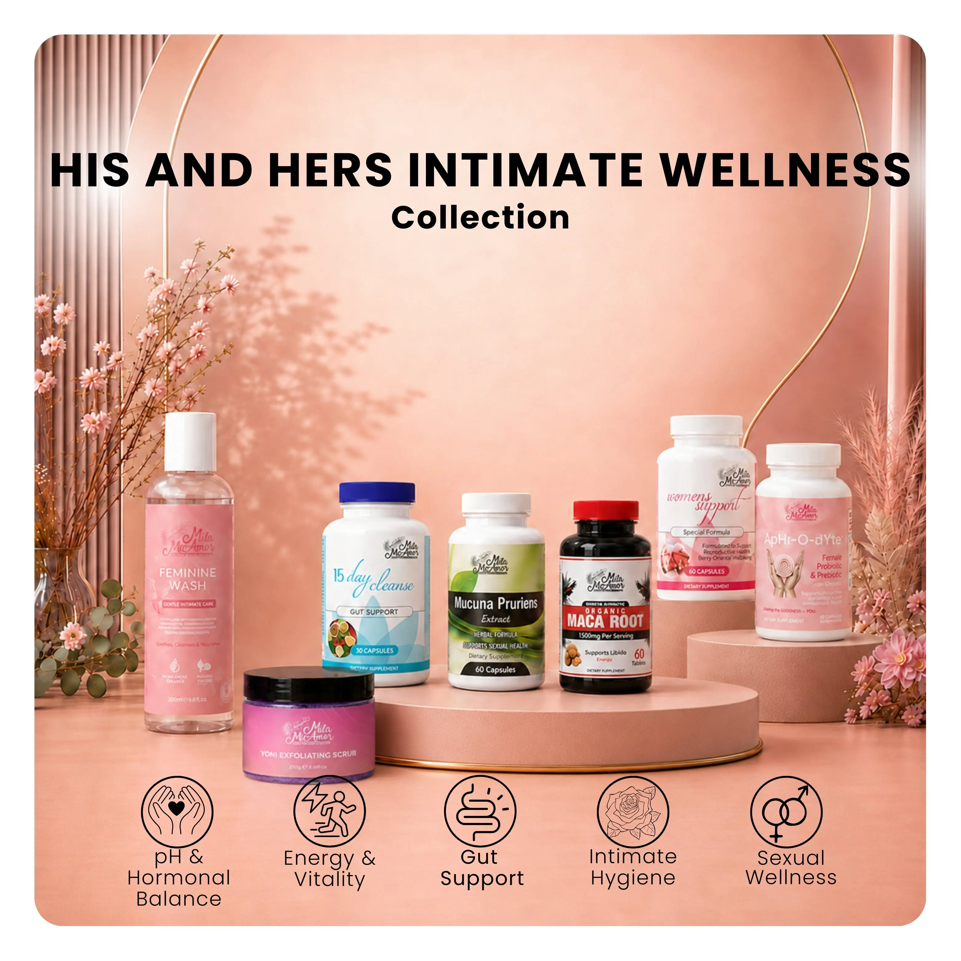 TT Exclusive Milamiamor His & Hers Intimate Wellness Collection – 15-Day Cleanse, Maca Root, Mucuna Pruriens, ApHr-O-dYte, Women’s Support, Feminine Wash & Scrub
