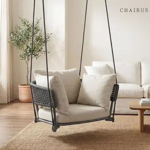 CHAIRUS Single Porch Swings Chair with Cushions Hanging Rope Swing Hanging Chair for Bedroom Hammock Chairs Swing Indoor & Outdoor Macrame Hanging Swinging Patio Balcony summergarden