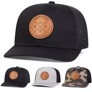 Unisex Letter Brown Leather Patch Baseball Mesh Cap Hat Micro Curved Cap Outdoor Sport Adjustable Sunscreen Leisure Hat Spring Autumn Travel Tourism Beach Vacation