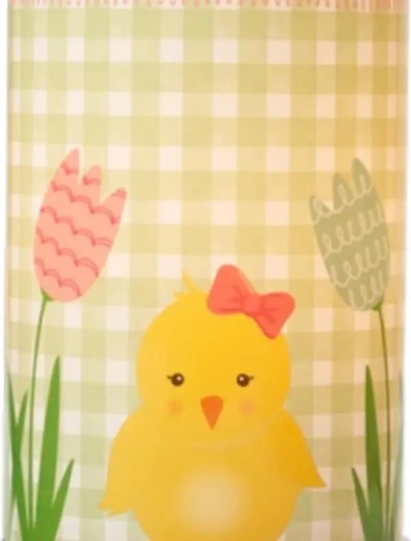 Chicks Summering Light Warmer - Adorable Yellow Chick with Red Bow on Green Checkered Background