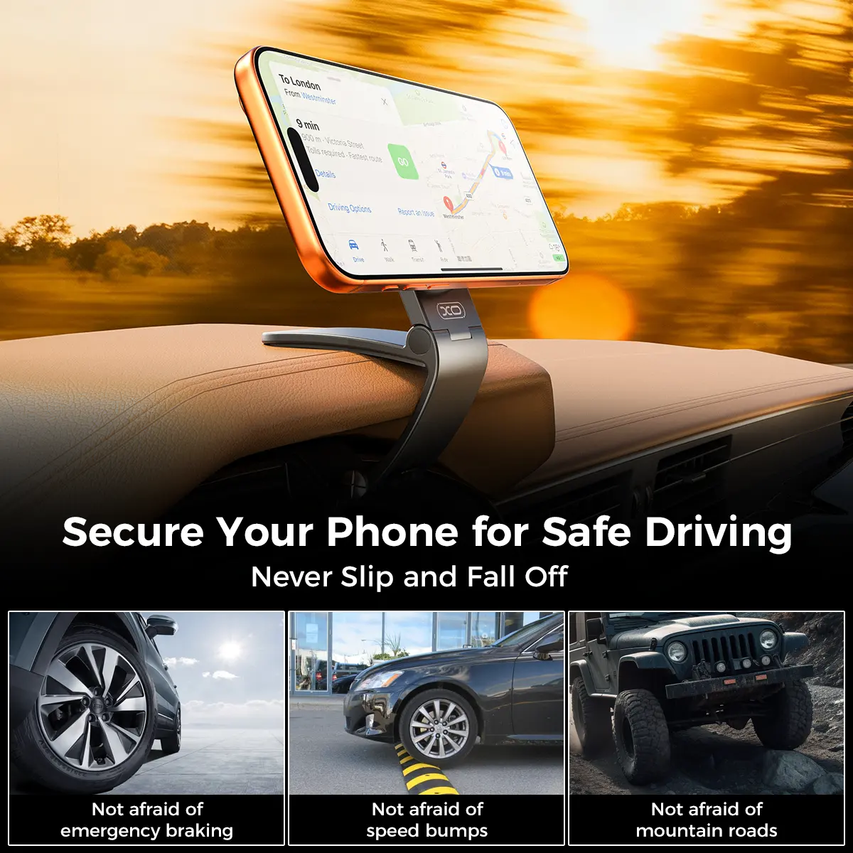 Magnetic phone holder for navigation and driving