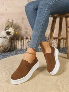 Women's Spring New Single Shoes, Brown, Simple Fashion Style, Fabric Pure Color Design, Comfortable Soft Lining, Durable Rubber Sole