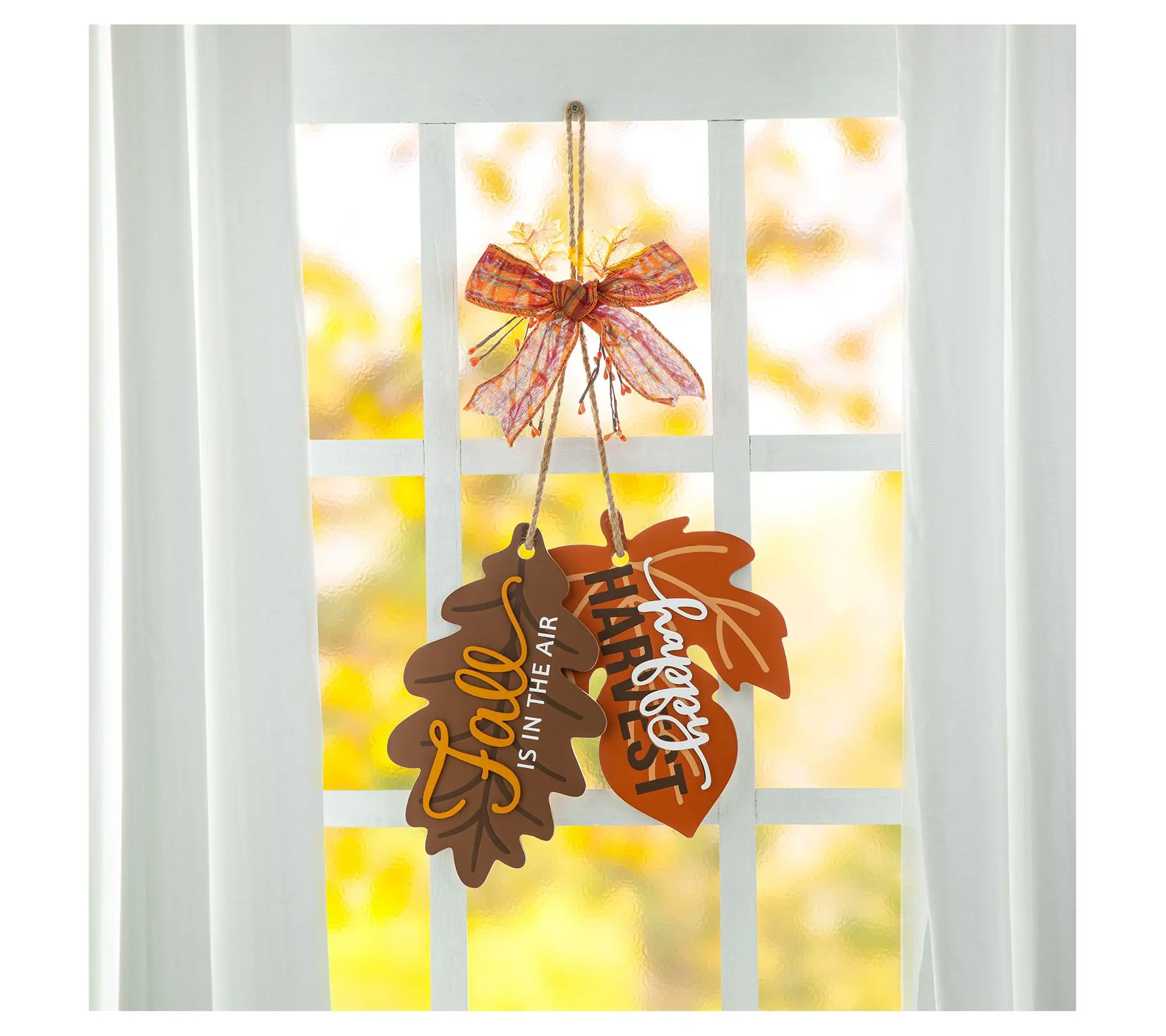 Glitzhome 24.5"H Fall Maple Leaves with BowknotDoor Hanger