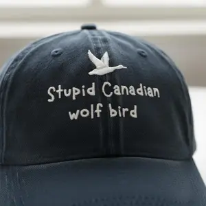 Embroidered Stupid Canadian Wolf Bird Hat, Hockey Fan Gift, Movie Inspired Hat, Hockey Romance Cap, Trendy Cap