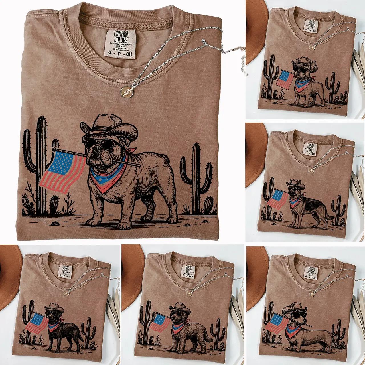 Comfort Colors Patriotic Dog Shirt, 50+ Dog Breeds, 4th of July, Cowboy Dog Tee, USA Flag Shirt, Gift for Dog Moms & Dog Dads