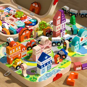 Edutree Cityscape Creative Wooden Building Blocks, Educational Toy for Kids, Magnetic City Playset with Cars, Traffic Signs, and Miniature Buildings, Fine Motor Skills & Imagination Development, Birthday Halloween Gifts For Boys Girls