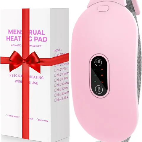 Heating Pads,  Period Cramp Massager Portable Cordless Heating Pad with 3 Heat Levels and 4 Massage Modes for Back Pain Relief Menstrual Heating Pad (Pink)