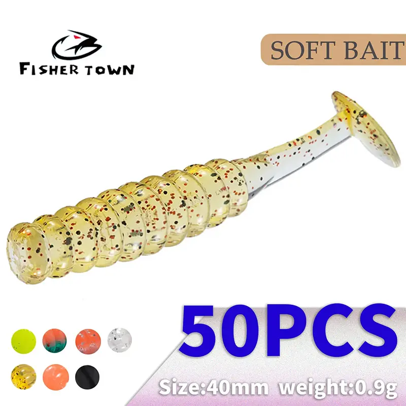 Threaded Soft Fishing Lure, 50pcs Artificial Bait With T Tail, Paddle Tail Swimbait, Topwater Lure for Trout, Catfish, Salmon, Freshwater and Saltwater Fishing Jig, Outdoor Fishing Accessories, Top Water Lures, Fishing Tackle, Outdoor Fishing Equipment