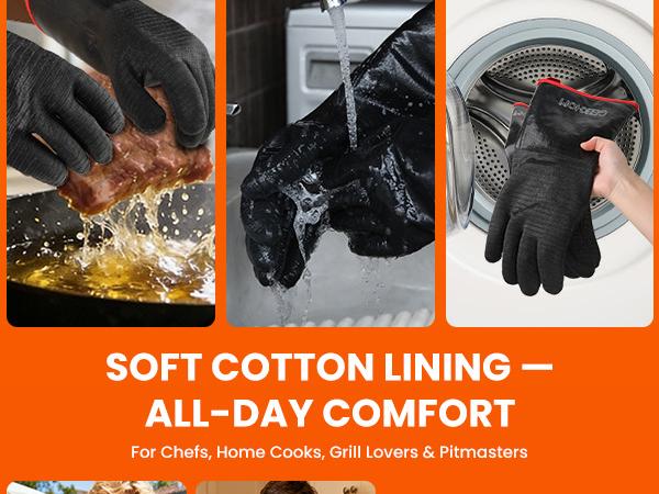 GEEKHOM 932°F Heat Resistant BBQ Grill Gloves: Oil Resistant Waterproof for Smoking Grilling Cooking Barbecue Deep Frying Turkey Rotisserie Handling Hot Greasy Meat Grilling Stocking Stuffers for Men