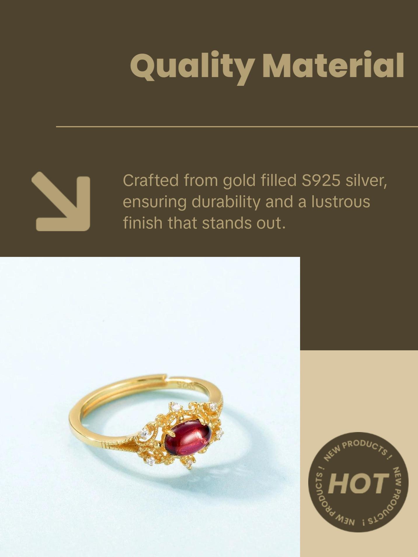 Garnet Oval Cut Vintage Style Adjustable Ring