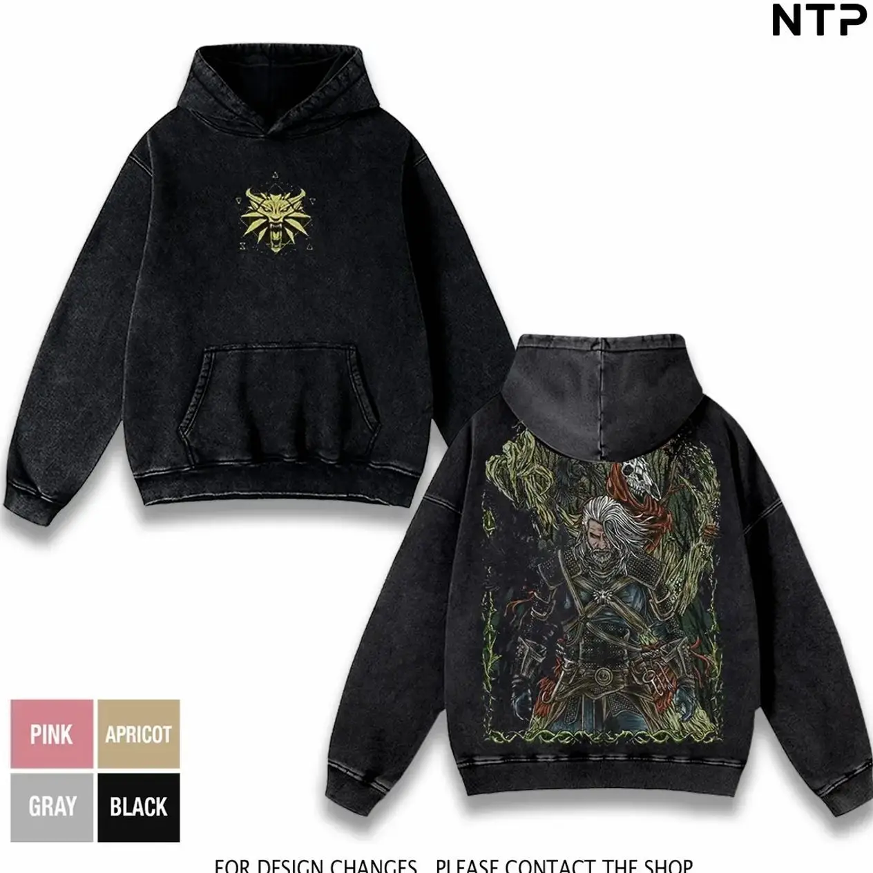 THE WITCHER- GERALT OF RIVIA Vintage Washed T-Shirt Hoodie — dark fantasy streetwear inspired by the legendary White Wolf | Premium gothic artwork, heavyweight feel, and perfect for RPG fans, gamers, and medieval aesthetic fits 6CT