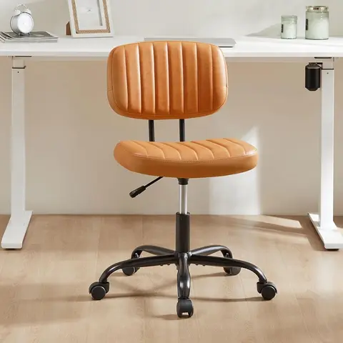 【Deal】Armless Office Chair - Modern PU Leather Low Back Adjustable Height Chair, Sturdy Metal Base, 360° Swivel, U-Shaped Lumbar Support, Airflow PU Seat, Rolling Desk Vanity Furniture, Space-Saving for Small Spaces, Ideal for WFH Setup, Assembly Required
