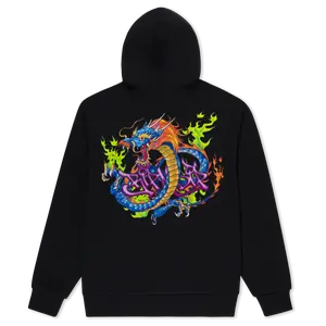 Women's Pre-Printed Dragonology Graphic Hoodie - Casual Pullover, Black Long-Sleeve Cotton Embroidered Sweatshirt, Women's Tops & Clothes