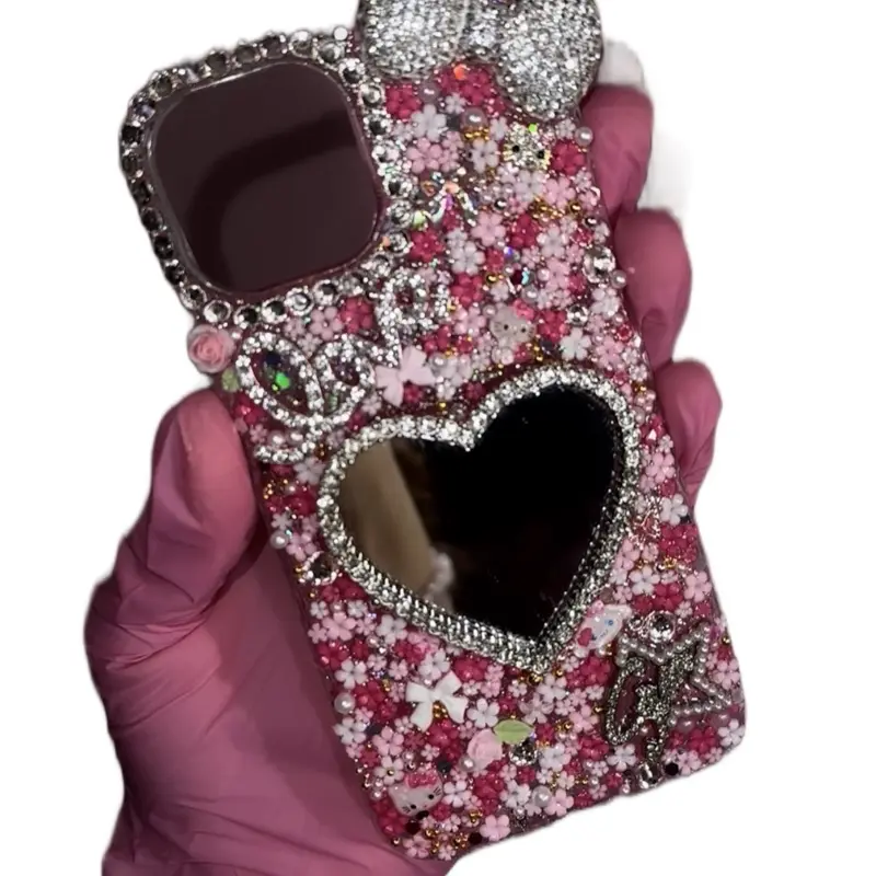 Pink Junk Case For All Models with Heart Design and Rhinestones for Stylish Protection