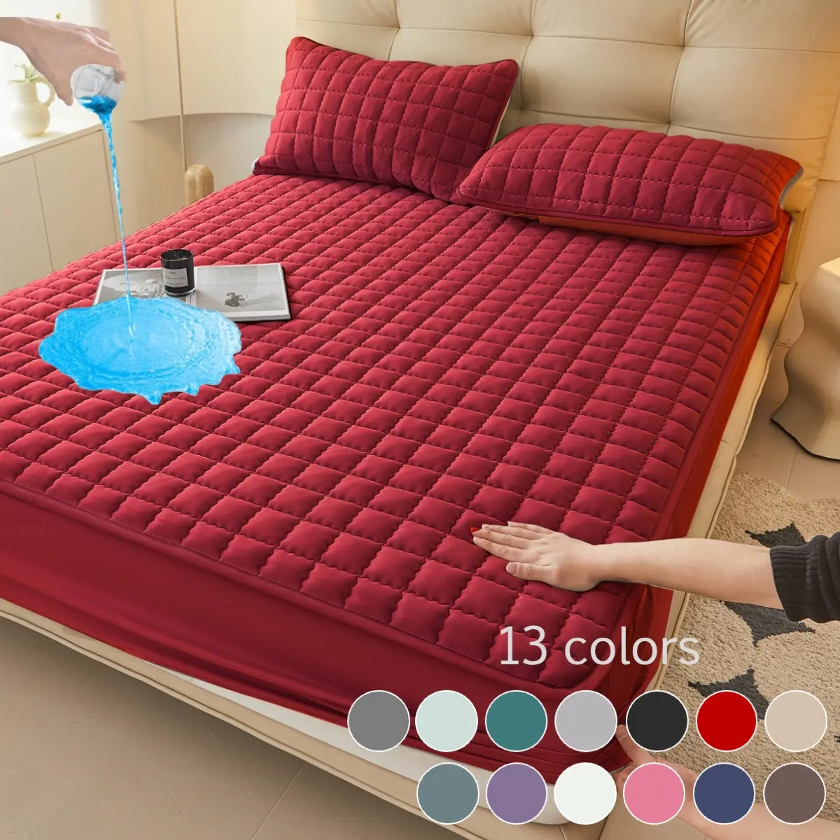 Waterproof Mattress Protector Set, Waterproof Mattress Pad, Quilted Mattress Topper, Waterproof Bed Pads, Includes Fitted Sheet & Cover with Deep Pocket Design, Soft and Breathable, Stain-Resistant, Machine Washable, with Pillowcases