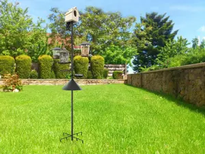 92 Inch Squirrel Proof Bird Feeder Pole with 9 Prongs Base, 1 Inch Dia Bird House Pole, Heavy Duty Bird Feeder Stand, Adjustable Shepherds Hooks for Outdoor with Squirrel Baffle Birdbath Tray