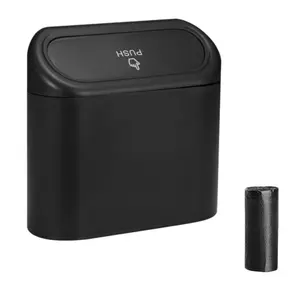 Car Trash Can Bin with Lid - Universal Vehicle Mini Leakproof Garbage Can Bin with 30pcs Trash Bags Can Organizer Storage for Front Back Seat Accessories for Auto Office Bedroom Home Car Organizers (Black)