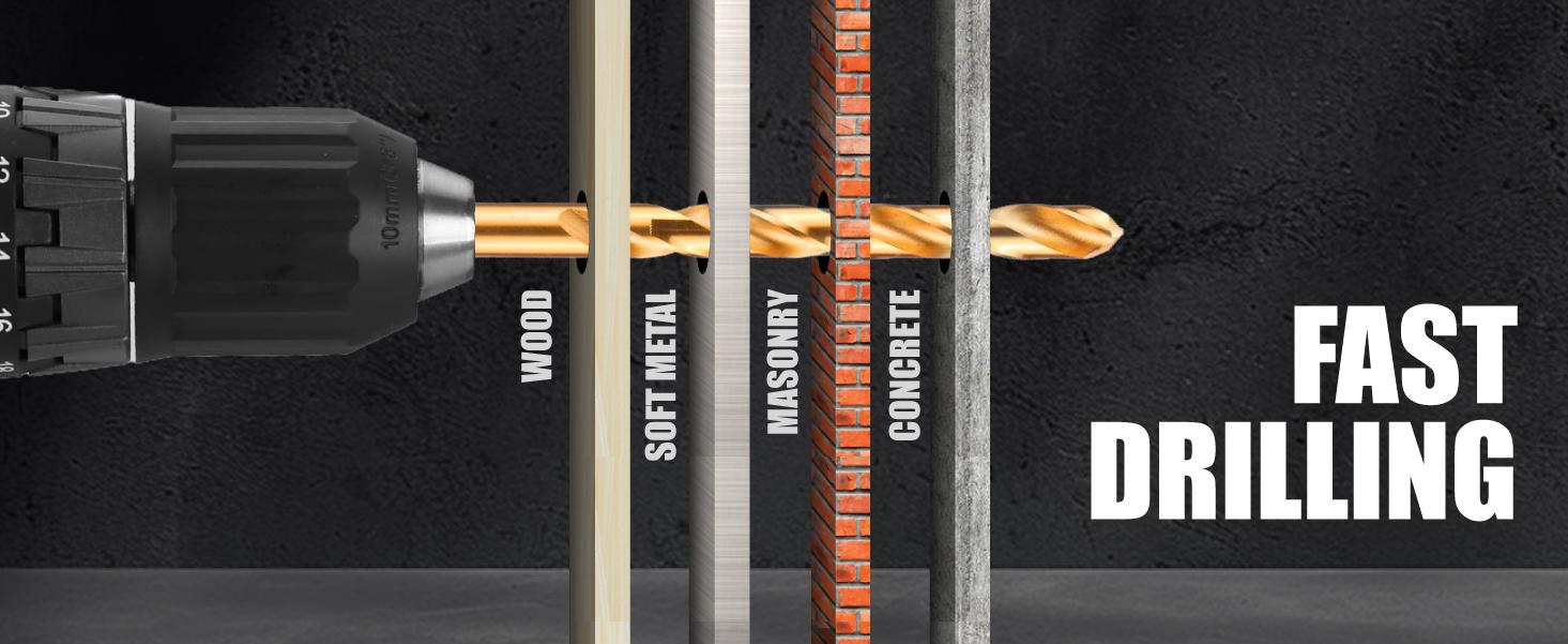 WORKPRO 455-Pack Drill Bit Set and Screwdriver Bit Set, Titanium Twist Drill Bits, Drywall Screws with Double Sided Storage Case, for Wood Metal Plastic Concrete Masonry