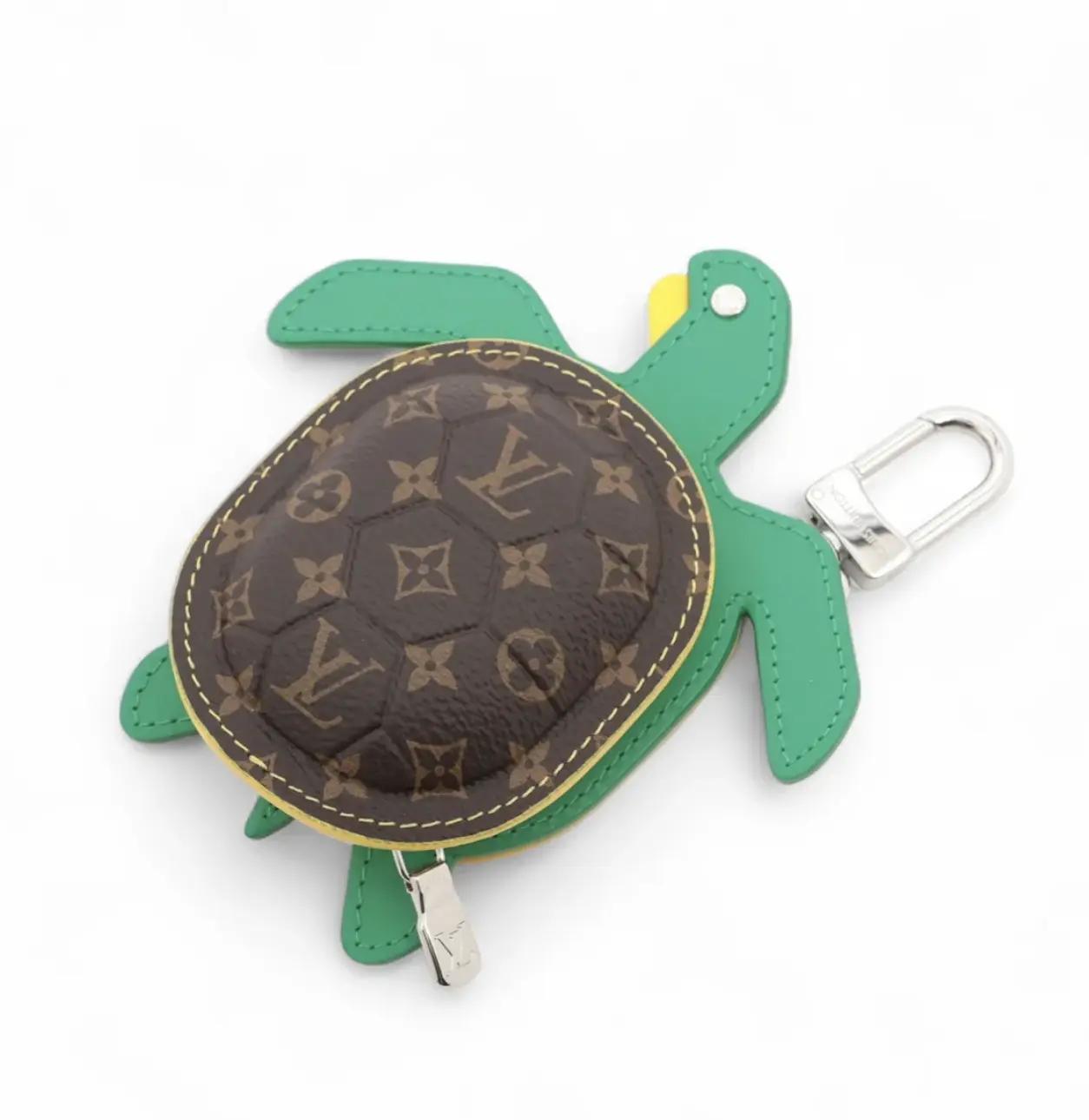 Pre-owned Louis Vuitton Leather Bag Accessories Turtle Keychain with Monogram Pattern and Green Accents