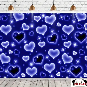 2D Banner 1pc, Printing Party Banners, Party Decorations Banners, Blue Heart Backdrop Banner Photography Wall Decoration Living Room, Birthday Anniversary, Home Decor & Party Photo Backdrop Outdoor Indoor Party Decoration Supplies