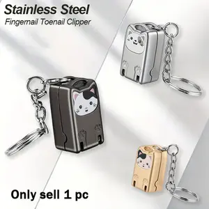 1piece mini portable cute cat designed nail clipper keychain. A foldable stainless steel nail clipper, a small and portable daily nail care tool