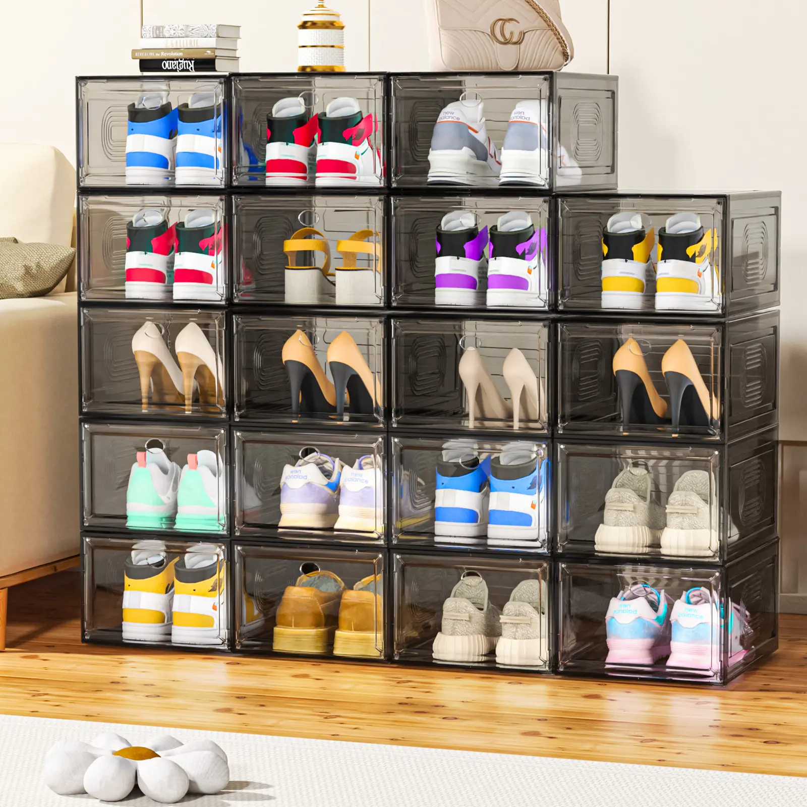 7CODE Thicken & Sturdy 24 Pack Thicken Shoe Organizer Stackable,Shoe Containers For Sport Sneaker Display,Upgraded Sturdy Shoe Storage Box,Plastic Shoe Box,White…